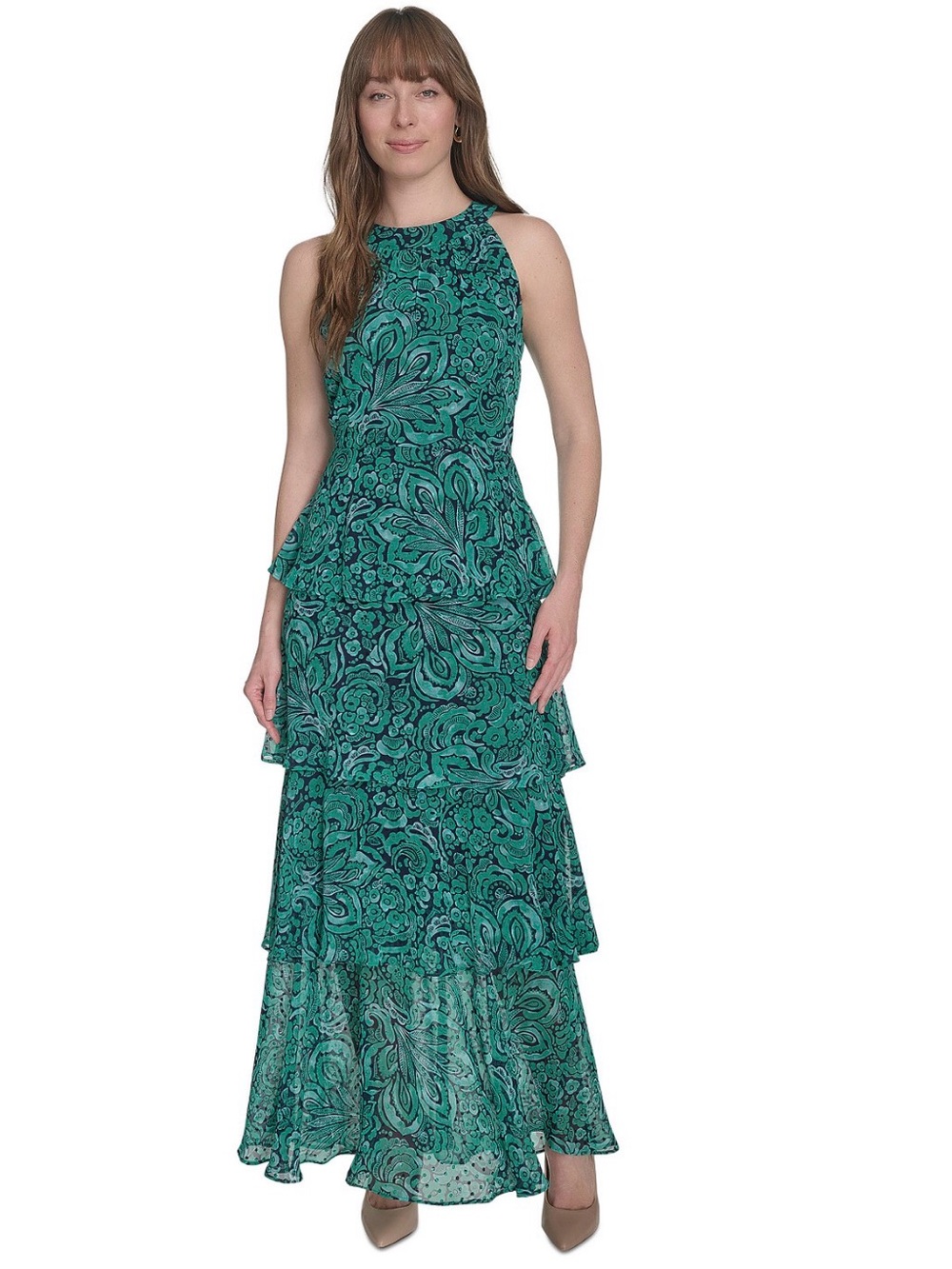Tommy Hilifiger Floral-Print Halter-Neck Tiered Sleeveless Dress, Size 12, NWT